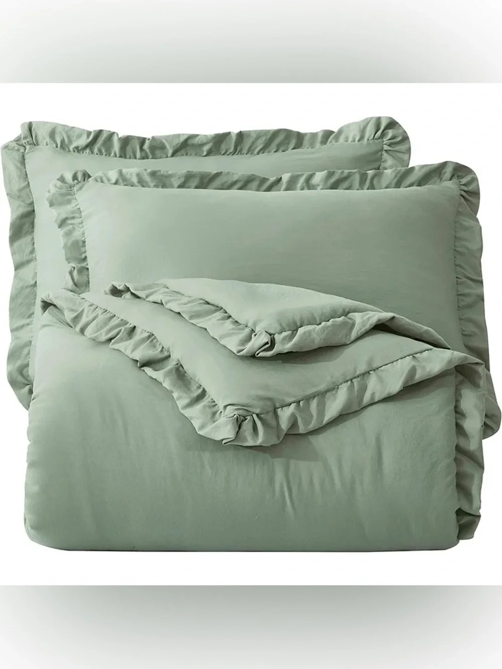 Luxury Sage Green Ruffle Twin 2 piece Comforter Set